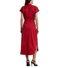 Lauren Ralph Lauren Cotton Blend Banded Collar Short Sleeve Shirt Midi Dress