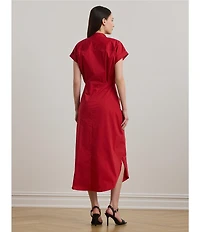 Lauren Ralph Lauren Cotton Blend Banded Collar Short Sleeve Shirt Midi Dress
