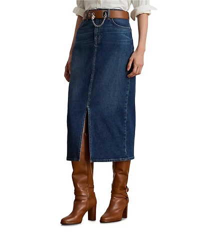Lauren Ralph Lauren Cotton Blend Denim Midi Pencil Skirt