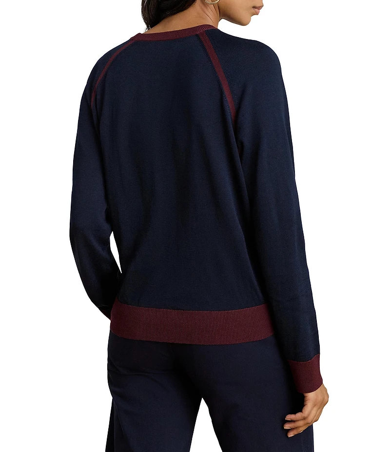 Lauren Ralph Lauren Cotton Blend Equestrian Print Crew Neck Long Sleeve Sweater