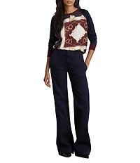 Lauren Ralph Lauren Cotton Blend Equestrian Print Crew Neck Long Sleeve Sweater