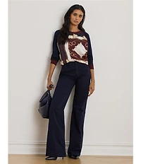 Lauren Ralph Lauren Cotton Blend Equestrian Print Crew Neck Long Sleeve Sweater