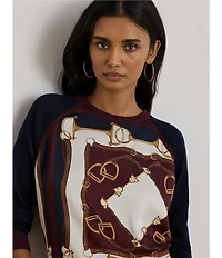 Lauren Ralph Lauren Cotton Blend Equestrian Print Crew Neck Long Sleeve Sweater