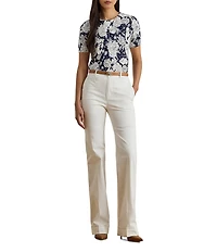 Lauren Ralph Lauren Cotton Blend Floral Crew Neck Short Sleeve Sweater Top