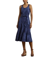 Lauren Ralph Lauren Cotton-Blend Jersey Tie Dye Scoop Neck Sleeveless Tiered Midi Dress
