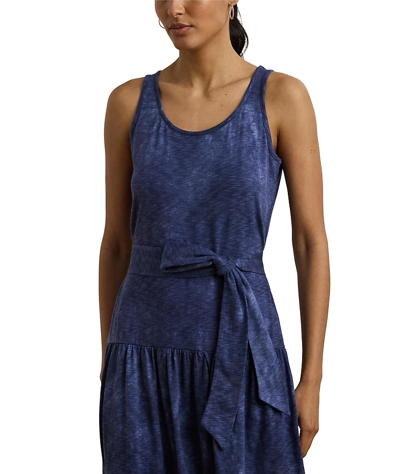 Lauren Ralph Lauren Cotton-Blend Jersey Tie Dye Scoop Neck Sleeveless Tiered Midi Dress