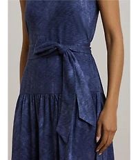 Lauren Ralph Lauren Cotton-Blend Jersey Tie Dye Scoop Neck Sleeveless Tiered Midi Dress