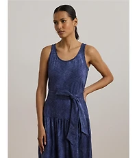Lauren Ralph Lauren Cotton-Blend Jersey Tie Dye Scoop Neck Sleeveless Tiered Midi Dress