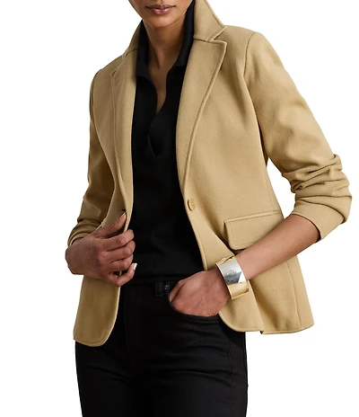 Lauren Ralph Lauren Cotton Blend Notch Lapel Long Sleeve Blazer