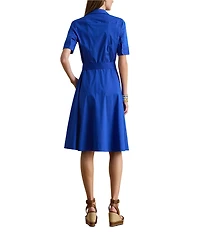 Lauren Ralph Lauren Cotton-Blend Point Collar Elbow Sleeve Belted Shirt Dress