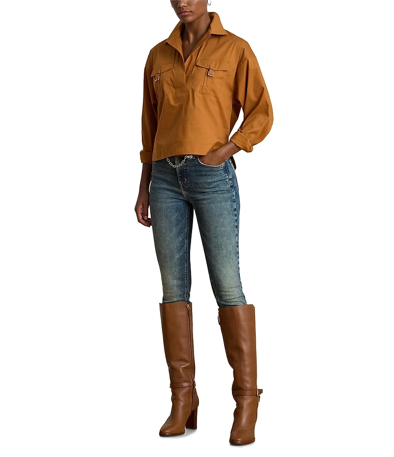 Lauren Ralph Lauren Cotton Blend Point Collar Long Sleeve Shirt