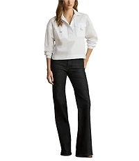 Lauren Ralph Lauren Cotton Blend Point Collar Long Sleeve Shirt