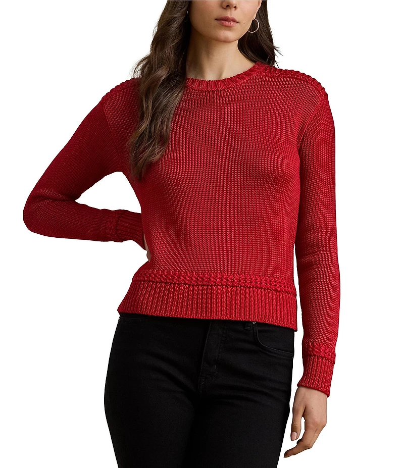 Lauren Ralph Lauren Cotton Blend Ribbed Crew Neck Long Sleeve Sweater