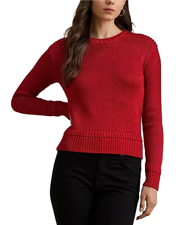 Lauren Ralph Lauren Cotton Blend Ribbed Crew Neck Long Sleeve Sweater