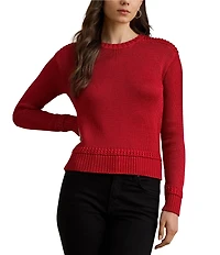Lauren Ralph Lauren Cotton Blend Ribbed Crew Neck Long Sleeve Sweater