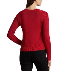 Lauren Ralph Lauren Cotton Blend Ribbed Crew Neck Long Sleeve Sweater