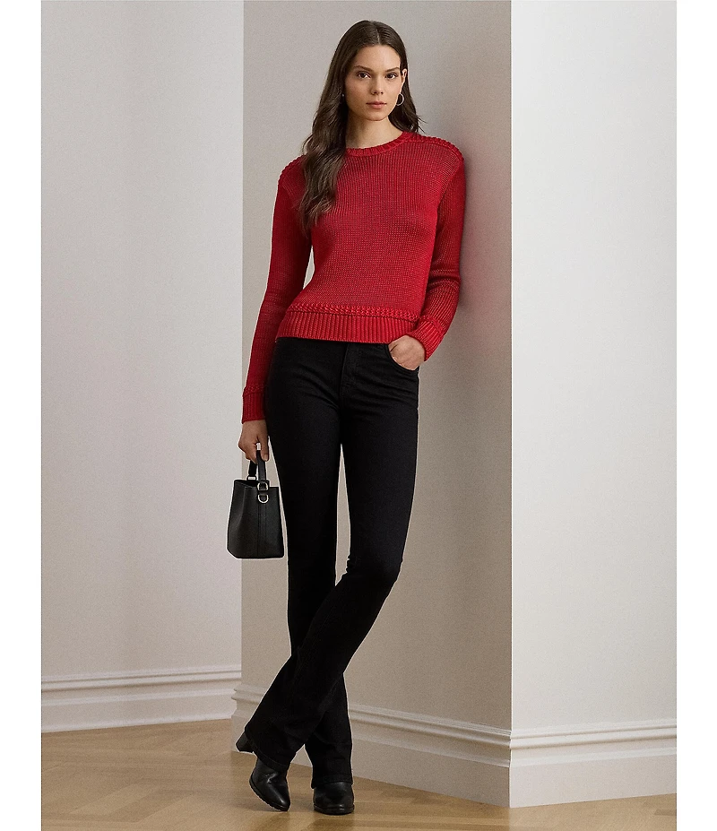 Lauren Ralph Lauren Cotton Blend Ribbed Crew Neck Long Sleeve Sweater