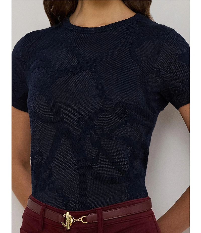 Lauren Ralph Lauren Cotton Blend Ribbed Crew Neck Short Sleeve Sweater