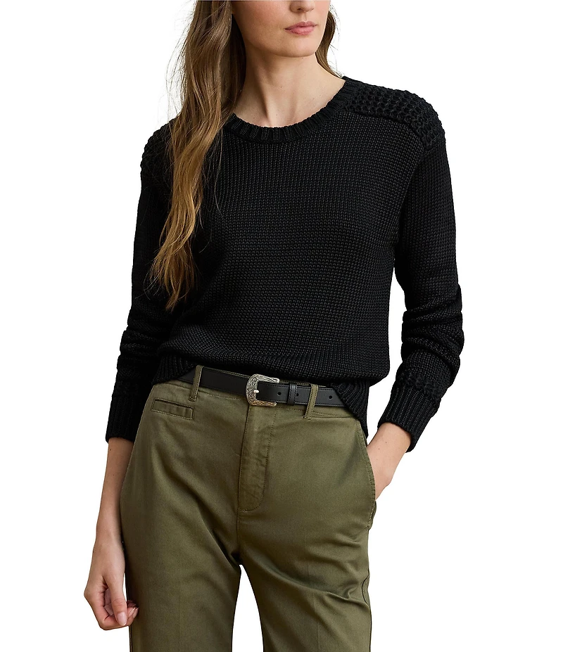 Lauren Ralph Lauren Cotton-Blend Round Neck Long Sleeve Sweater