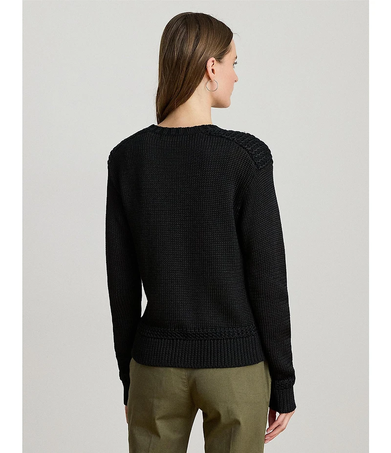 Lauren Ralph Lauren Cotton-Blend Round Neck Long Sleeve Sweater