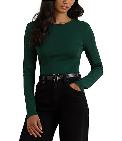 Lauren Ralph Lauren Cotton Blend Round Neck Long Sleeve Top