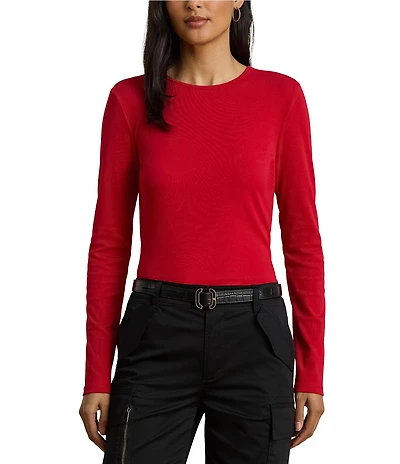 Lauren Ralph Lauren Cotton-Blend Round Neck Long Sleeve Top