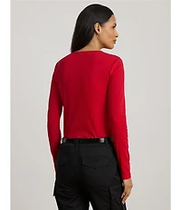 Lauren Ralph Lauren Cotton-Blend Round Neck Long Sleeve Top