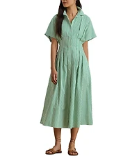 Lauren Ralph Lauren Cotton Broadcloth Tailored Stripe Fit & Flare Midi Shirt Dress