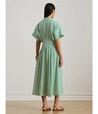 Lauren Ralph Lauren Cotton Broadcloth Tailored Stripe Fit & Flare Midi Shirt Dress