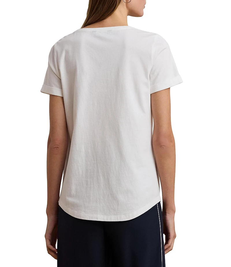 Lauren Ralph Lauren Cotton Jersey Beaded Logo Crew Neck Short Sleeve Tee