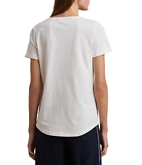 Lauren Ralph Lauren Cotton Jersey Beaded Logo Crew Neck Short Sleeve Tee