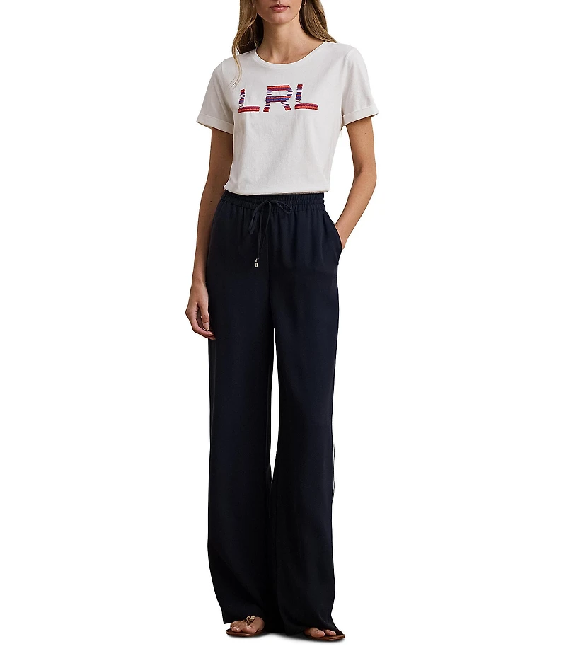 Lauren Ralph Lauren Cotton Jersey Beaded Logo Crew Neck Short Sleeve Tee