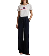 Lauren Ralph Lauren Cotton Jersey Beaded Logo Crew Neck Short Sleeve Tee