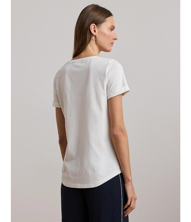 Lauren Ralph Lauren Cotton Jersey Beaded Logo Crew Neck Short Sleeve Tee