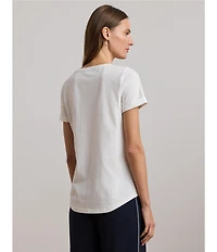 Lauren Ralph Lauren Cotton Jersey Beaded Logo Crew Neck Short Sleeve Tee