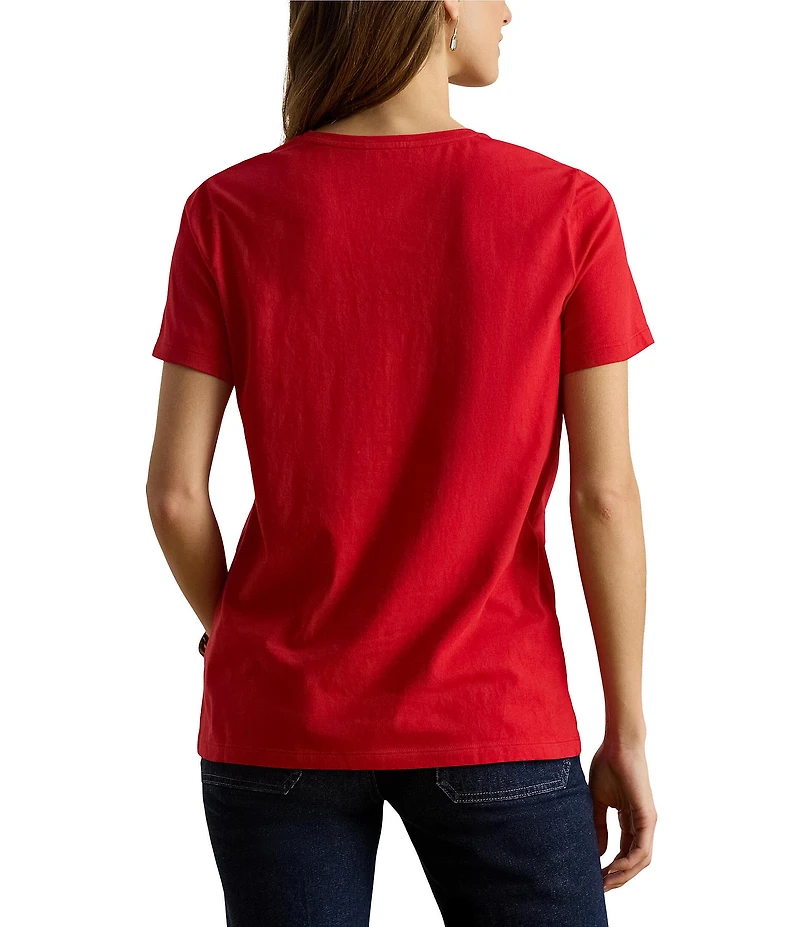 Lauren Ralph Lauren Cotton Jersey Embroidered Logo Crew Neck Short Sleeve T-Shirt