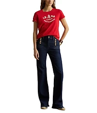 Lauren Ralph Lauren Cotton Jersey Embroidered Logo Crew Neck Short Sleeve T-Shirt