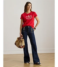 Lauren Ralph Lauren Cotton Jersey Embroidered Logo Crew Neck Short Sleeve T-Shirt