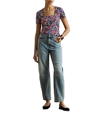 Lauren Ralph Lauren Cotton Jersey Floral Square Neck Short Sleeve Top