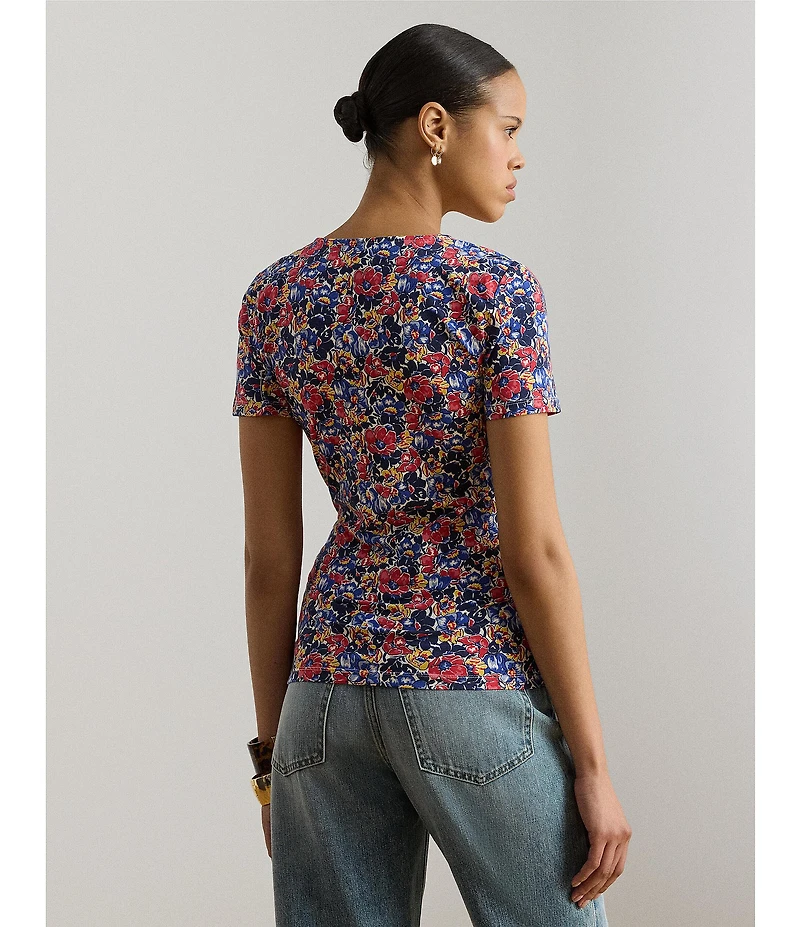 Lauren Ralph Lauren Cotton Jersey Floral Square Neck Short Sleeve Top