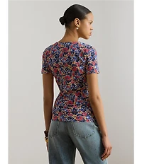 Lauren Ralph Lauren Cotton Jersey Floral Square Neck Short Sleeve Top