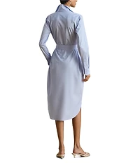 Lauren Ralph Lauren Cotton Point Collar Long Sleeve Button Front Belted Midi Shirt Dress