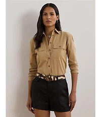 Lauren Ralph Lauren Cotton Point Collar Long Sleeves Button Front Shirt