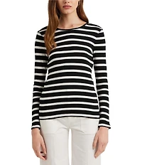 Lauren Ralph Lauren Cotton Stripe Crew Neck Long Sleeve Slim Fit Top