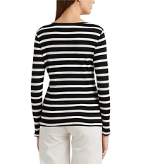 Lauren Ralph Lauren Cotton Stripe Crew Neck Long Sleeve Slim Fit Top