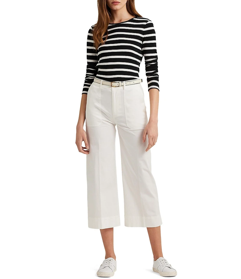 Lauren Ralph Lauren Cotton Stripe Crew Neck Long Sleeve Slim Fit Top