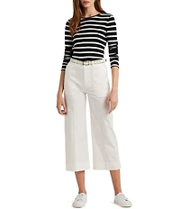 Lauren Ralph Lauren Cotton Stripe Crew Neck Long Sleeve Slim Fit Top