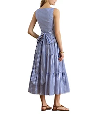 Lauren Ralph Lauren Cotton Striped Sweetheart Neck Sleeveless A-Line Midi Dress