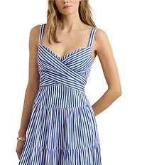 Lauren Ralph Lauren Cotton Striped Sweetheart Neck Sleeveless A-Line Midi Dress