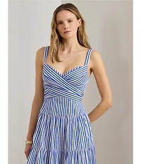 Lauren Ralph Lauren Cotton Striped Sweetheart Neck Sleeveless A-Line Midi Dress